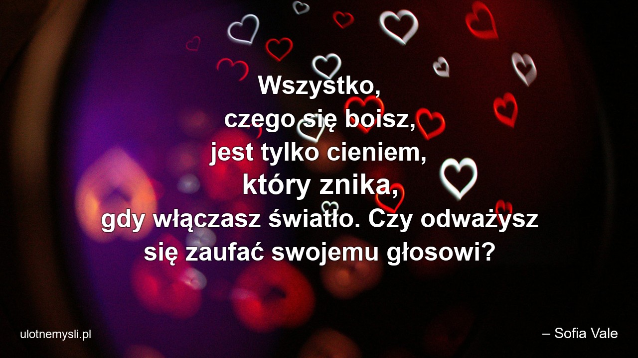 Wszystko,  czego się boisz,  jest tylko cieniem,  który znika,  gdy włączasz światło. Czy odważysz się zaufać swojemu głosowi?
