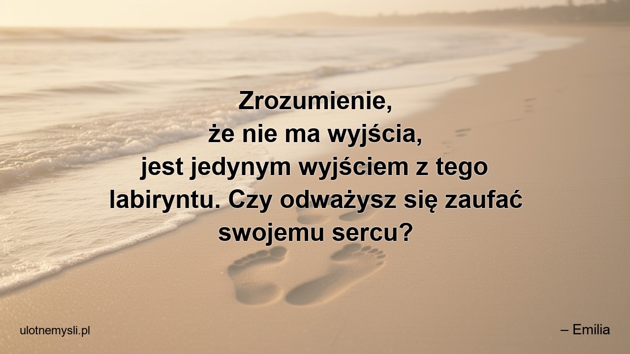 Zrozumienie,  że nie ma wyjścia,  jest jedynym wyjściem z tego labiryntu. Czy odważysz się zaufać swojemu sercu?