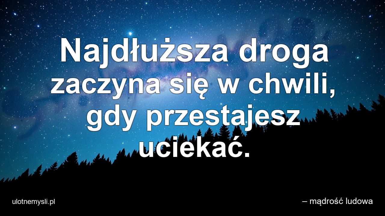 Najdłuższa droga zaczyna się w chwili,  gdy przestajesz uciekać. - – mądrość ludowa