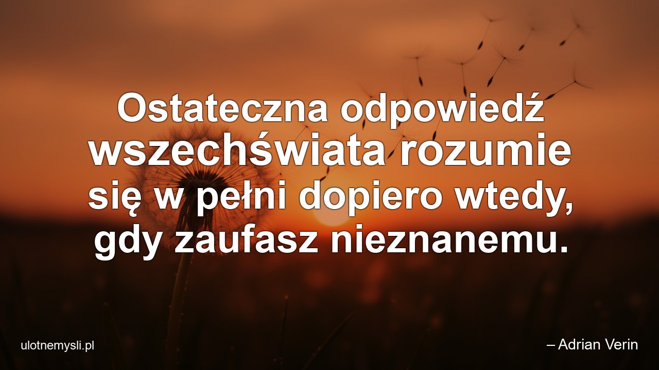 Ostateczna odpowiedź wszechświata rozumie się w pełni dopiero wtedy,  gdy zaufasz nieznanemu. - – Adrian Verin