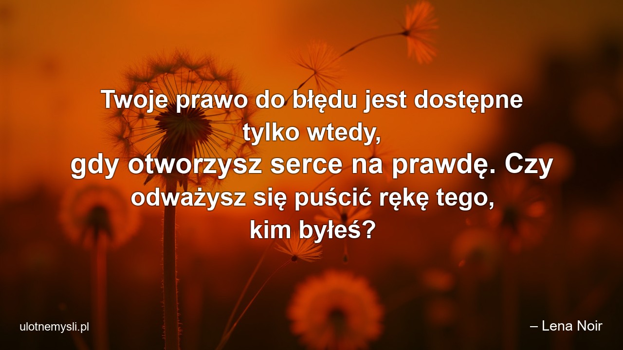 Twoje prawo do błędu jest dostępne tylko wtedy,  gdy otworzysz serce na prawdę. Czy odważysz się puścić rękę tego,  kim byłeś? - – Lena Noir