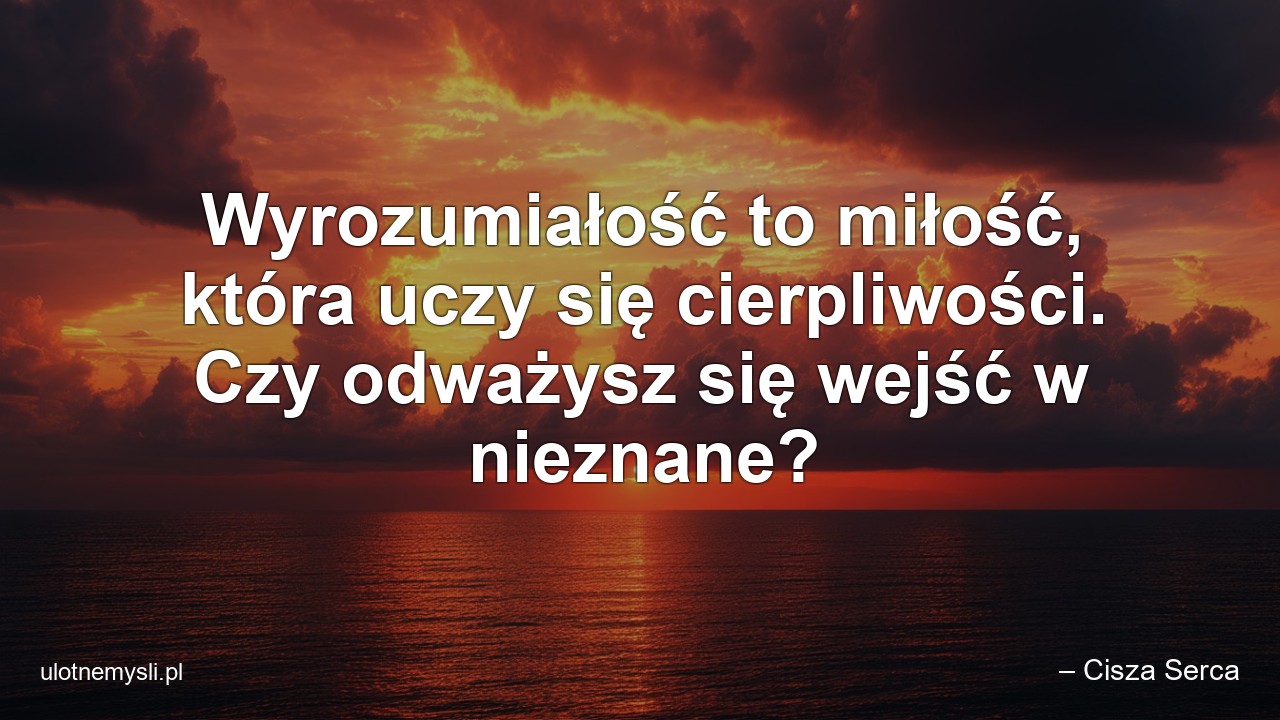 Wyrozumiałość to miłość,  która uczy się cierpliwości. Czy odważysz się wejść w nieznane? - – Cisza Serca