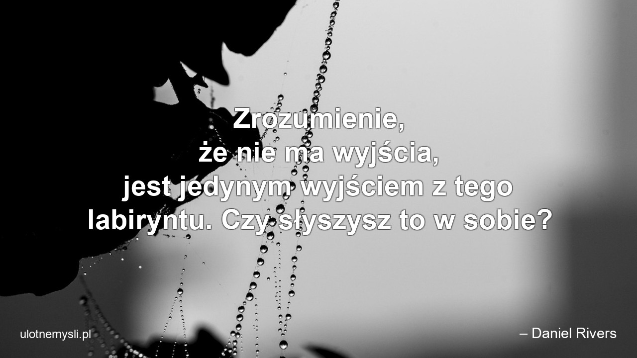 Zrozumienie,  że nie ma wyjścia,  jest jedynym wyjściem z tego labiryntu. Czy słyszysz to w sobie?