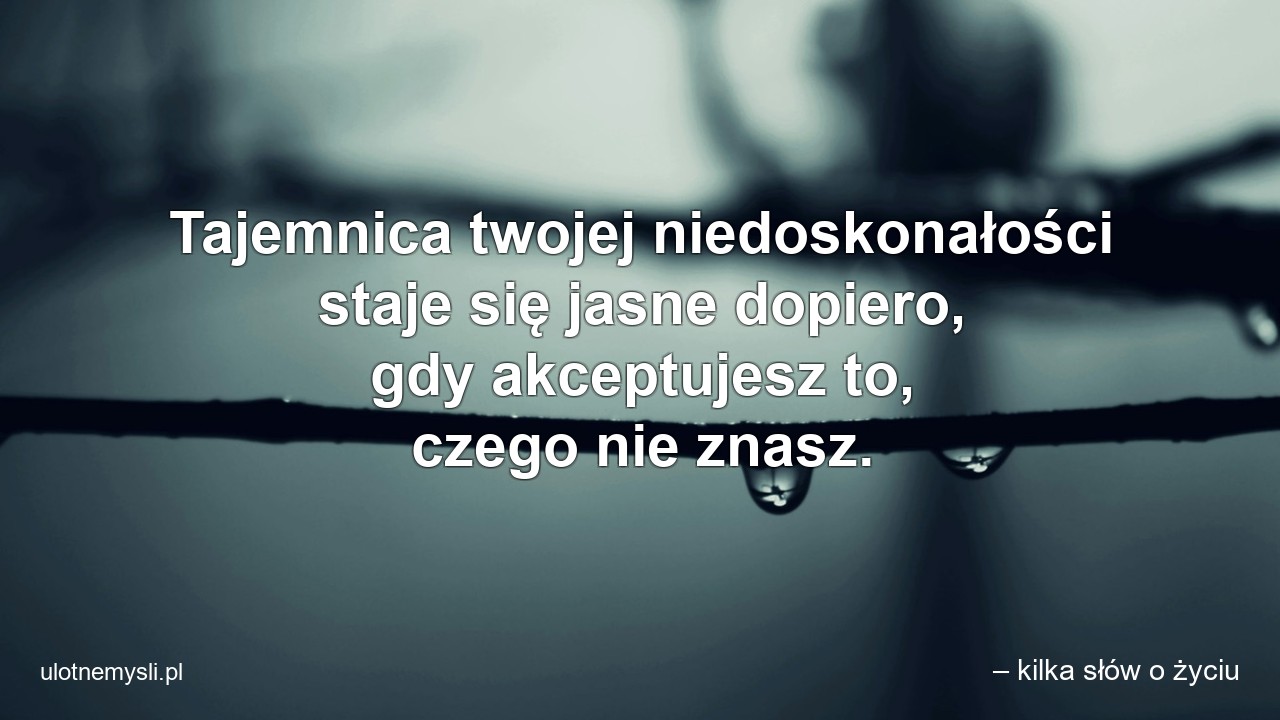 Tajemnica twojej niedoskonałości staje się jasne dopiero,  gdy akceptujesz to,  czego nie znasz.