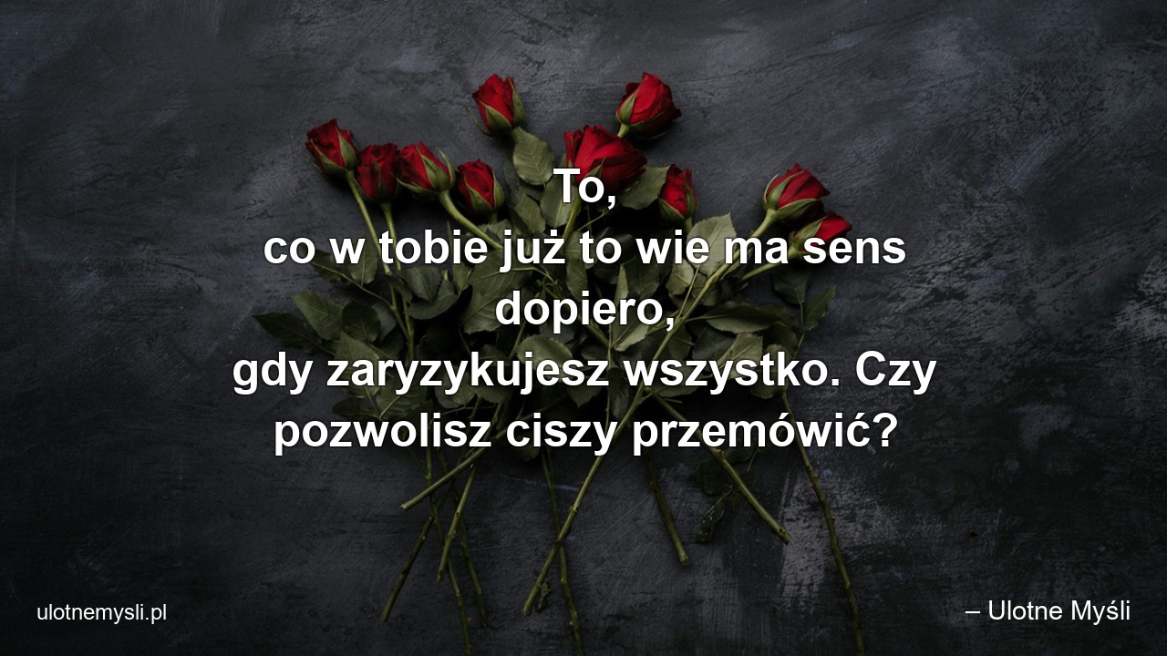 To,  co w tobie już to wie ma sens dopiero,  gdy zaryzykujesz wszystko. Czy pozwolisz ciszy przemówić?