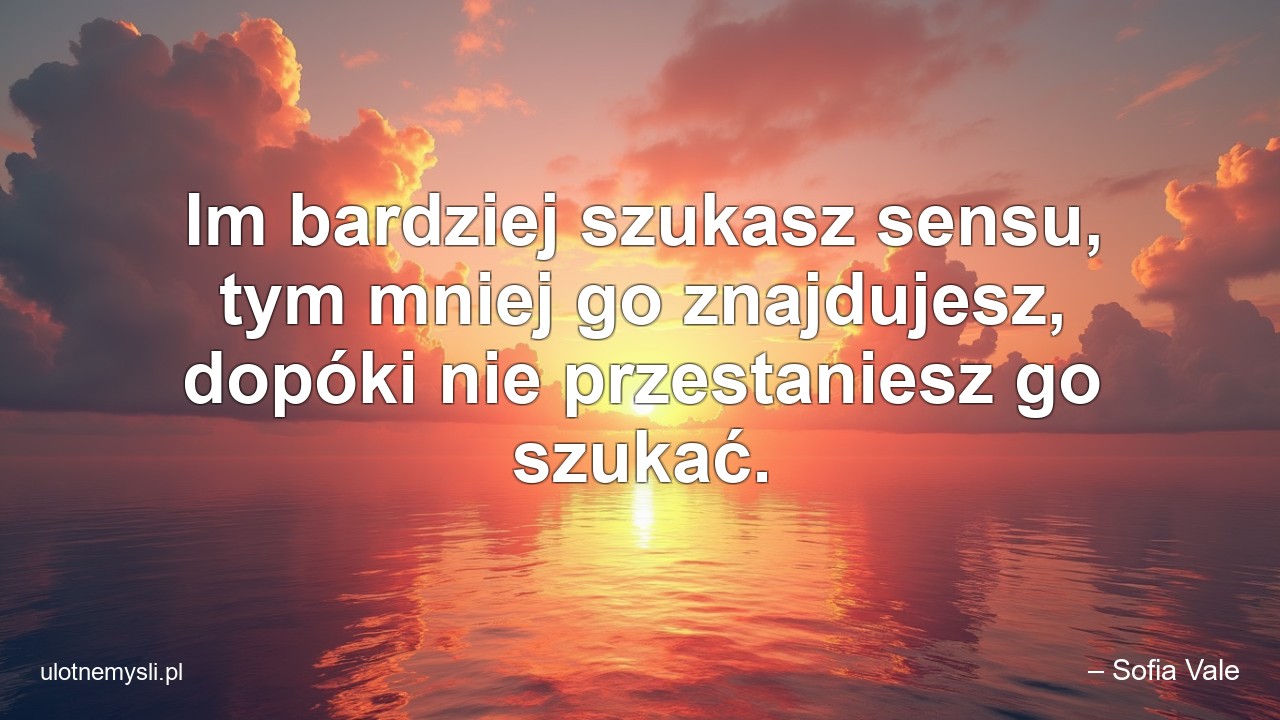 Im bardziej szukasz sensu,  tym mniej go znajdujesz,  dopóki nie przestaniesz go szukać.