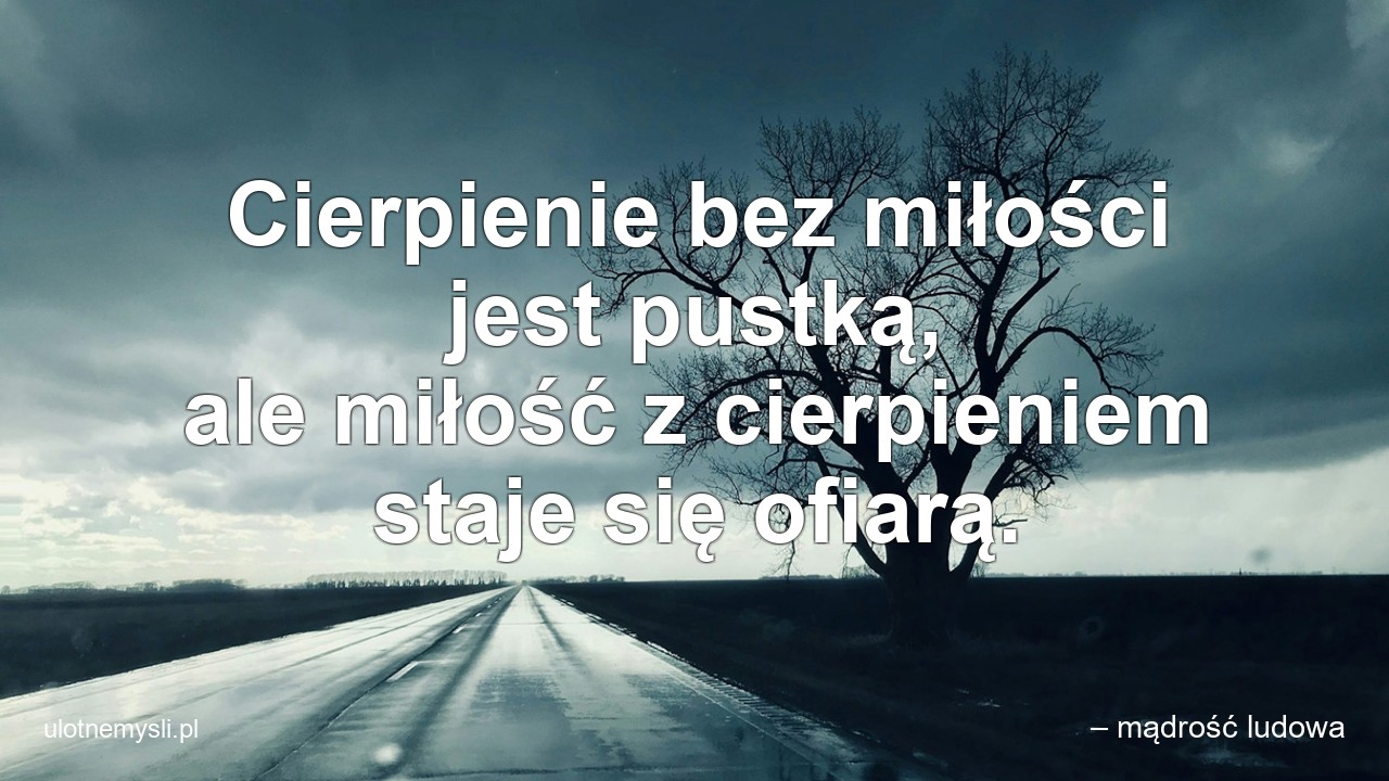 Cierpienie bez miłości jest pustką,  ale miłość z cierpieniem staje się ofiarą.