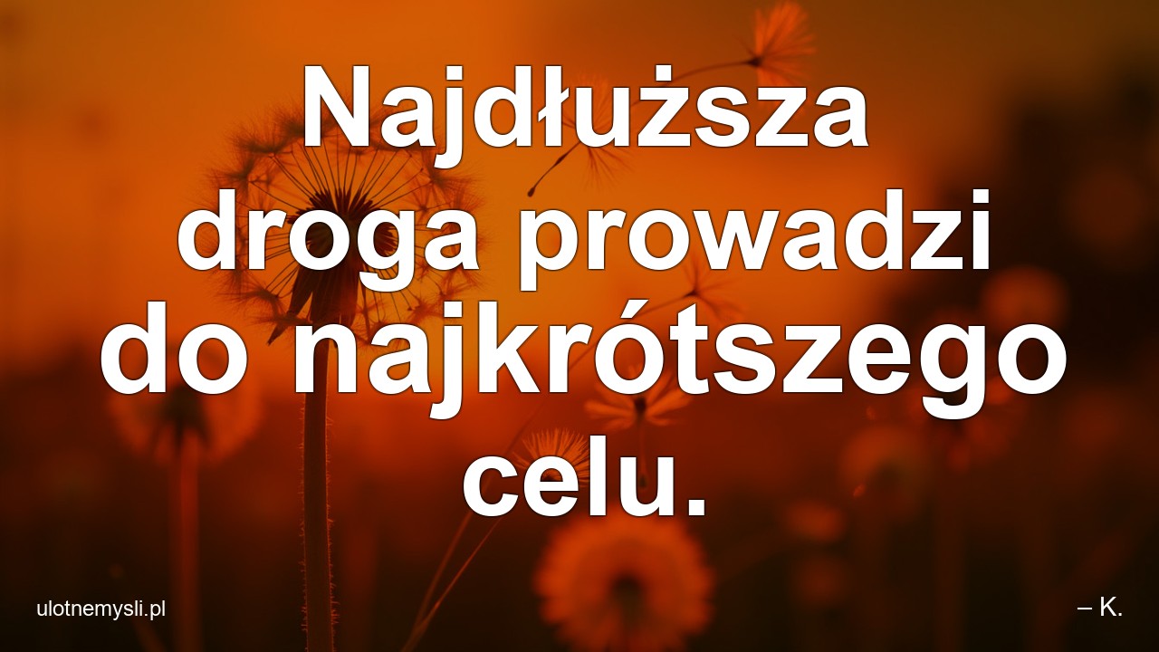 Najdłuższa droga prowadzi do najkrótszego celu. - – K.