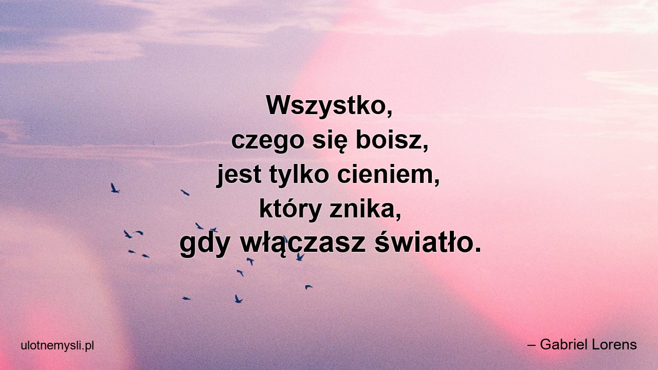 Wszystko,  czego się boisz,  jest tylko cieniem,  który znika,  gdy włączasz światło. - – Gabriel Lorens