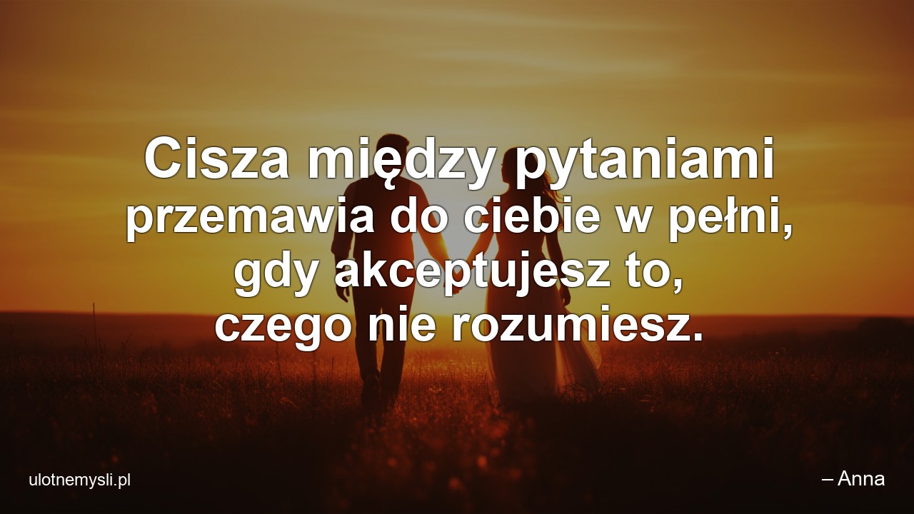 Cisza między pytaniami przemawia do ciebie w pełni,  gdy akceptujesz to,  czego nie rozumiesz. - – Anna
