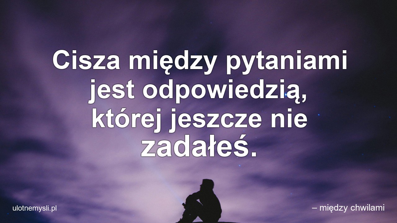 Cisza między pytaniami jest odpowiedzią,  której jeszcze nie zadałeś. - – między chwilami