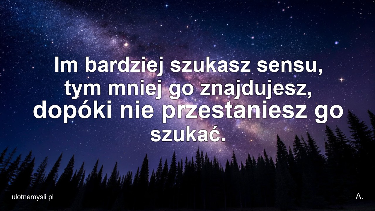 Im bardziej szukasz sensu,  tym mniej go znajdujesz,  dopóki nie przestaniesz go szukać. - – A.