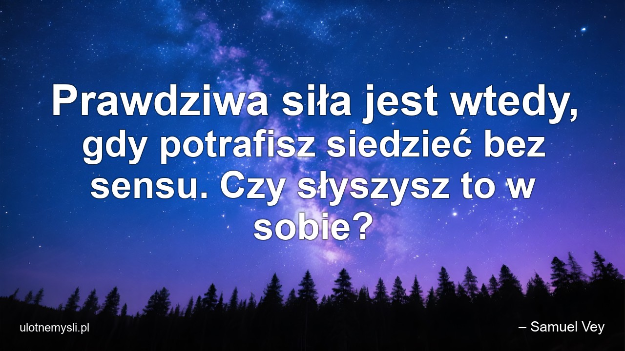 Prawdziwa siła jest wtedy,  gdy potrafisz siedzieć bez sensu. Czy słyszysz to w sobie? - – Samuel Vey