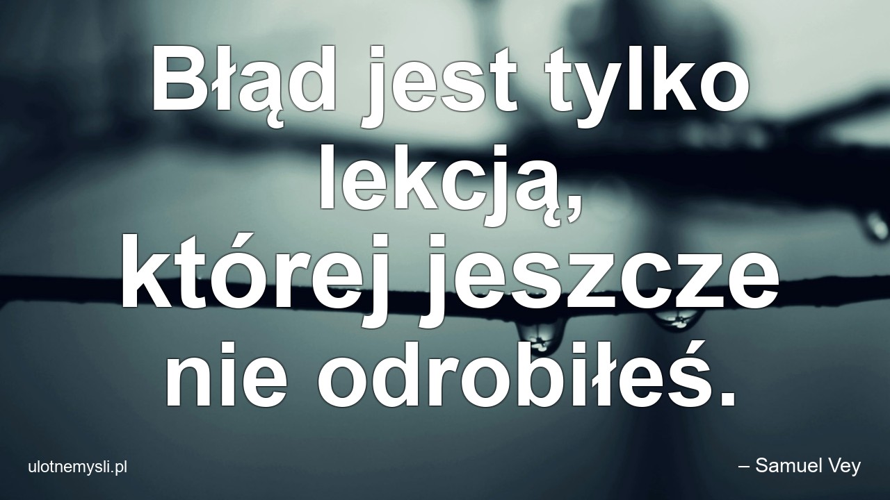 Błąd jest tylko lekcją,  której jeszcze nie odrobiłeś. - – Samuel Vey