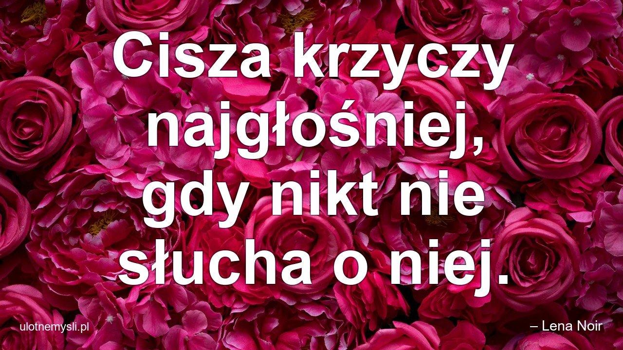 Cisza krzyczy najgłośniej,  gdy nikt nie słucha o niej. - – Lena Noir