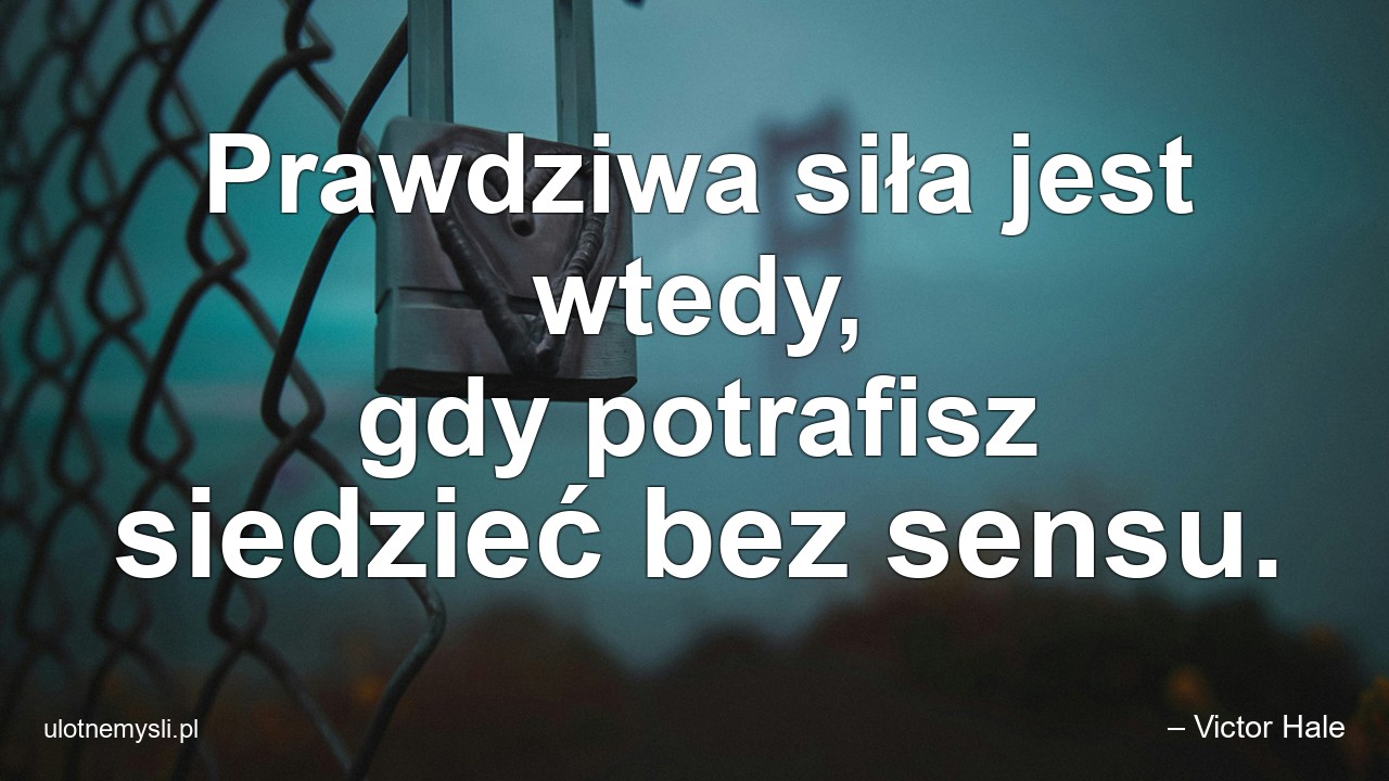Prawdziwa siła jest wtedy,  gdy potrafisz siedzieć bez sensu. - – Victor Hale