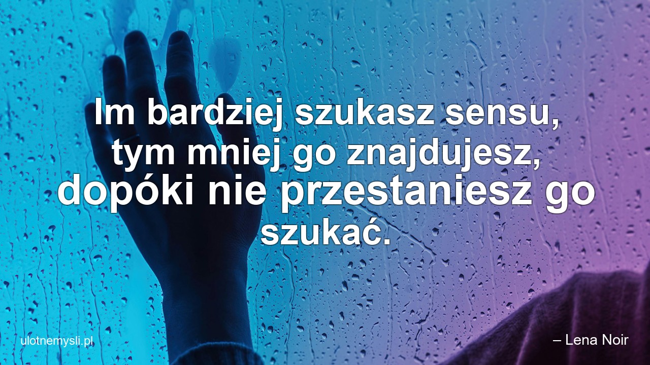 Im bardziej szukasz sensu,  tym mniej go znajdujesz,  dopóki nie przestaniesz go szukać. - – Lena Noir