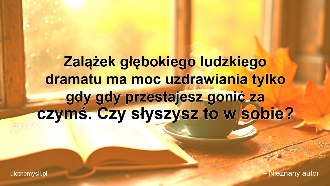Zalążek głębokiego ludzkiego dramatu ma moc uzdrawiania tylko gdy gdy przestajesz gonić za czymś. Czy słyszysz to w sobie? - – Nieznany autor