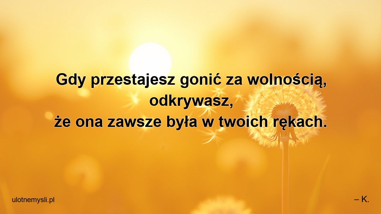 Gdy przestajesz gonić za wolnością,  odkrywasz,  że ona zawsze była w twoich rękach. - – K.