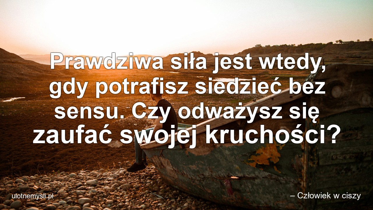 Prawdziwa siła jest wtedy,  gdy potrafisz siedzieć bez sensu. Czy odważysz się zaufać swojej kruchości? - – Człowiek w ciszy