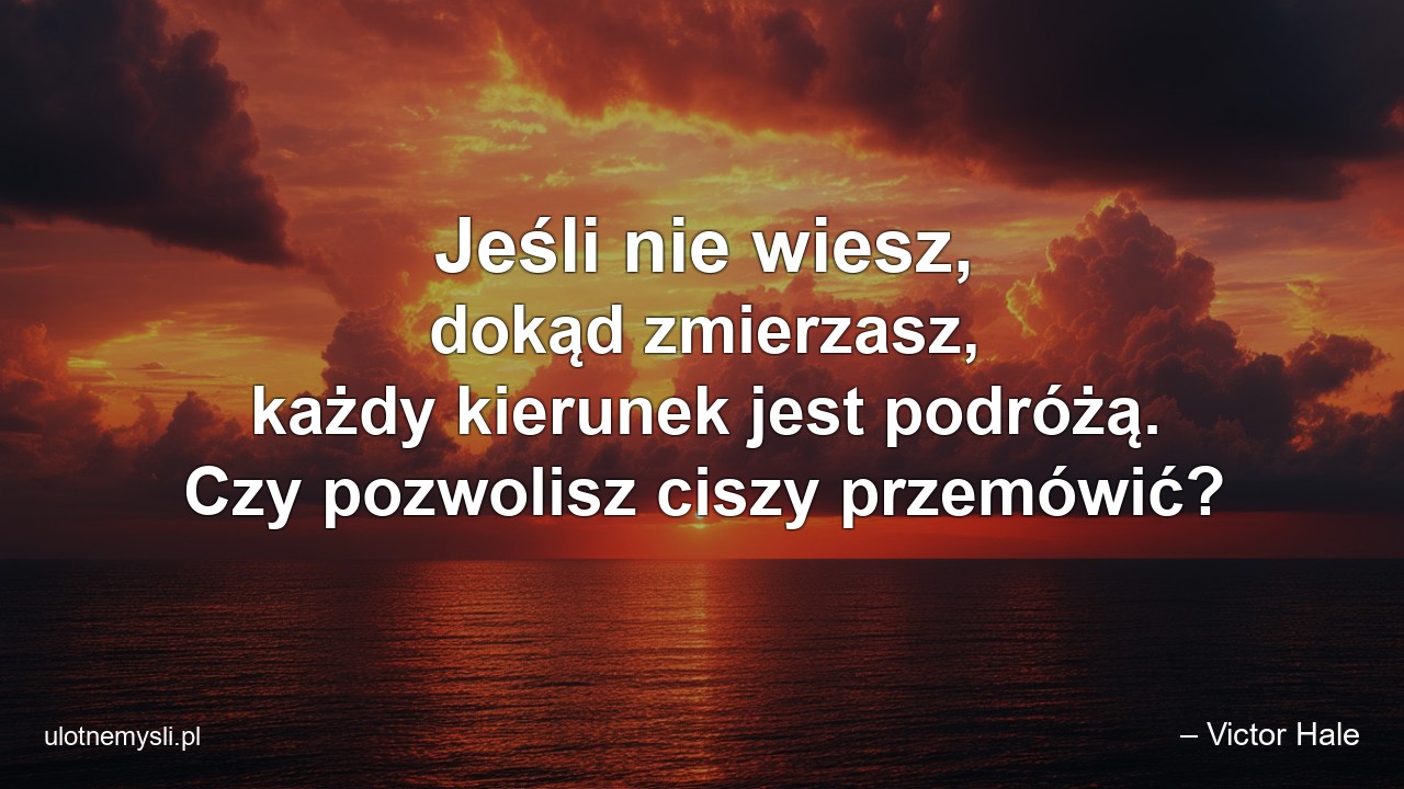 Jeśli nie wiesz,  dokąd zmierzasz,  każdy kierunek jest podróżą. Czy pozwolisz ciszy przemówić? - – Victor Hale