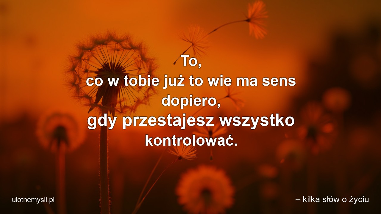 To,  co w tobie już to wie ma sens dopiero,  gdy przestajesz wszystko kontrolować.