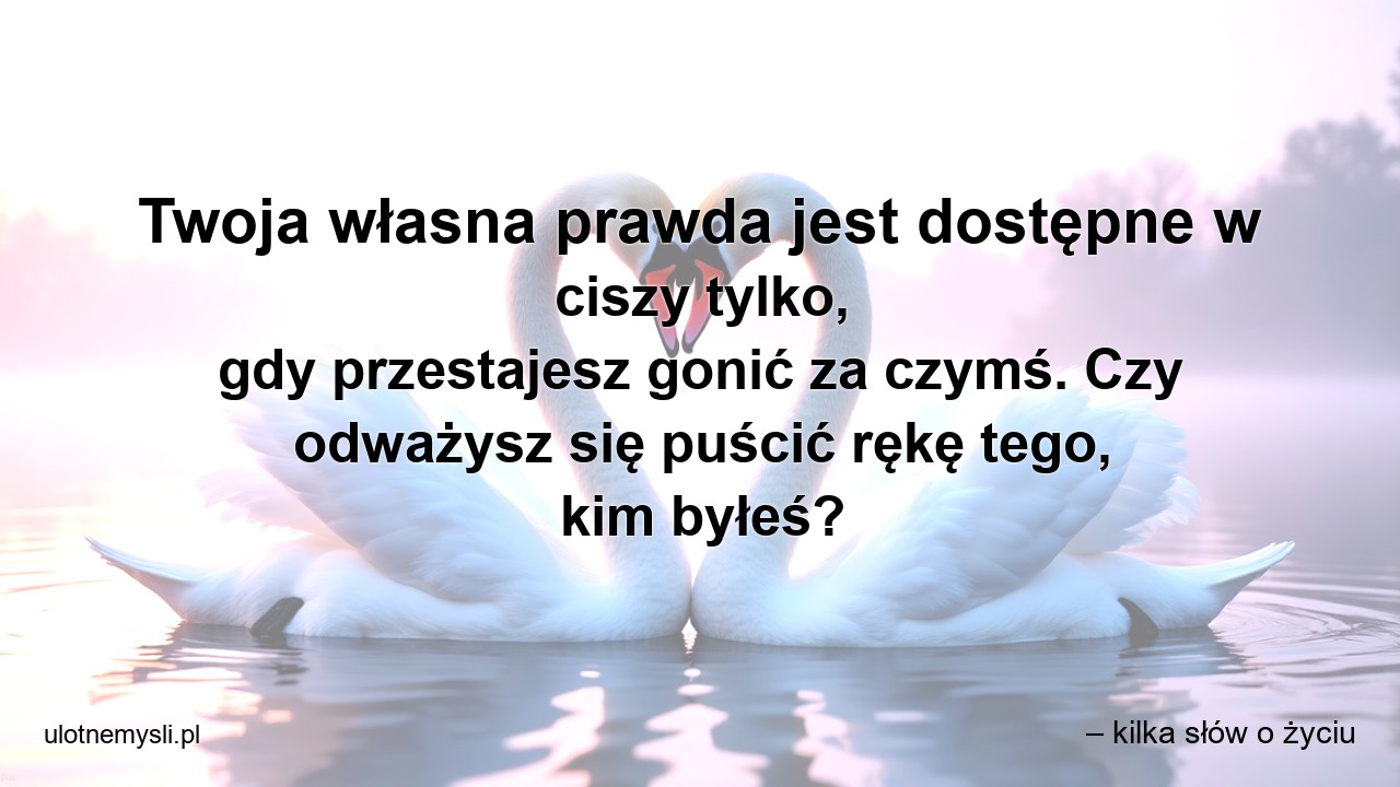 Twoja własna prawda jest dostępne w ciszy tylko,  gdy przestajesz gonić za czymś. Czy odważysz się puścić rękę tego,  kim byłeś?