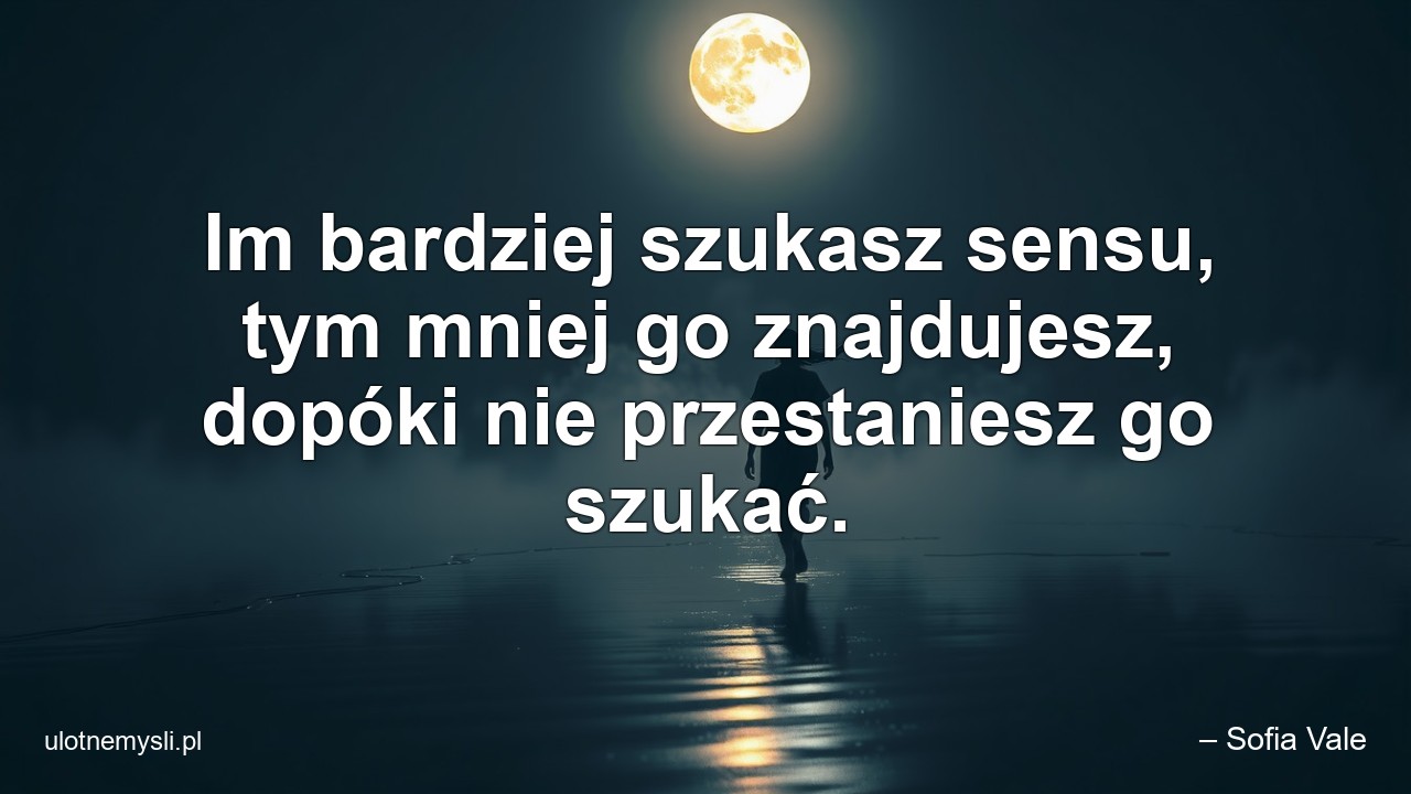 Im bardziej szukasz sensu,  tym mniej go znajdujesz,  dopóki nie przestaniesz go szukać.