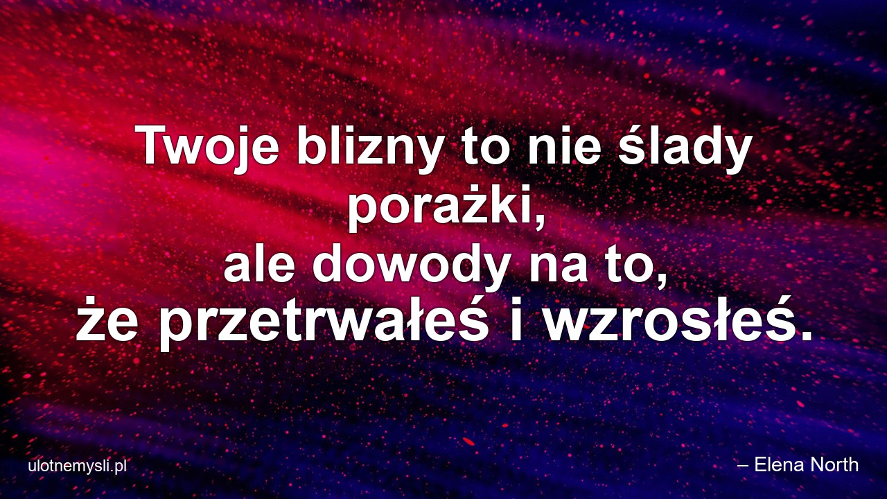 Twoje blizny to nie ślady porażki,  ale dowody na to,  że przetrwałeś i wzrosłeś. - – Elena North