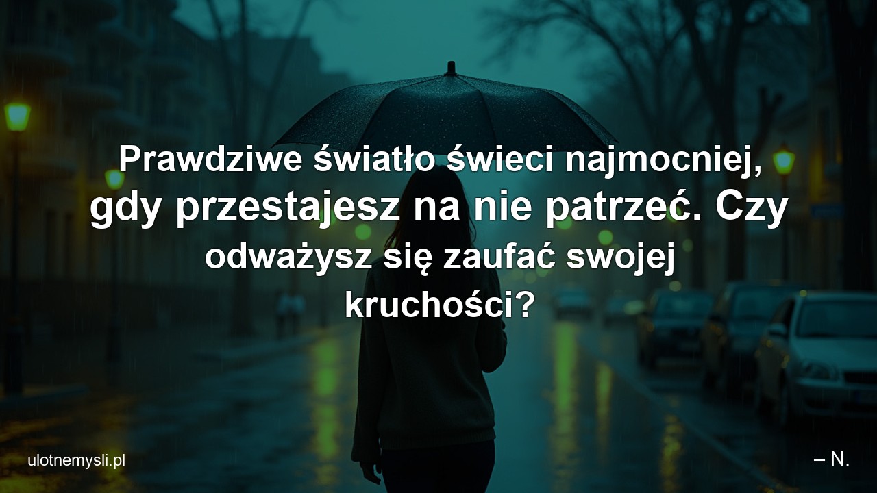 Prawdziwe światło świeci najmocniej,  gdy przestajesz na nie patrzeć. Czy odważysz się zaufać swojej kruchości? - – N.