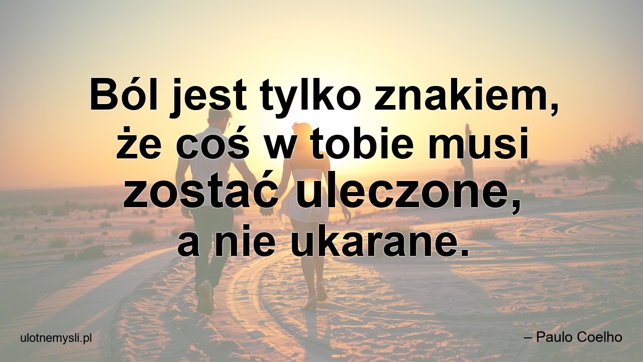 Ból jest tylko znakiem,  że coś w tobie musi zostać uleczone,  a nie ukarane. - – Paulo Coelho