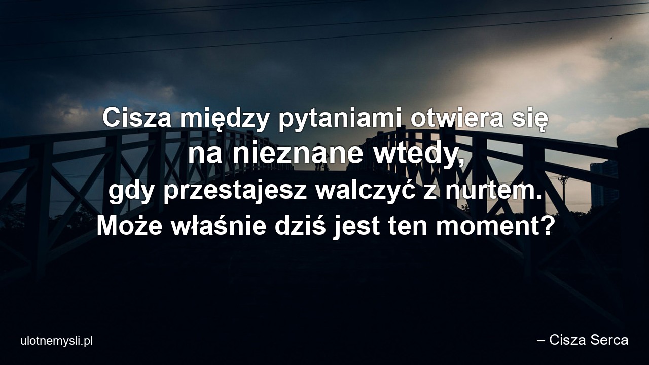 Cisza między pytaniami otwiera się na nieznane wtedy,  gdy przestajesz walczyć z nurtem. Może właśnie dziś jest ten moment?