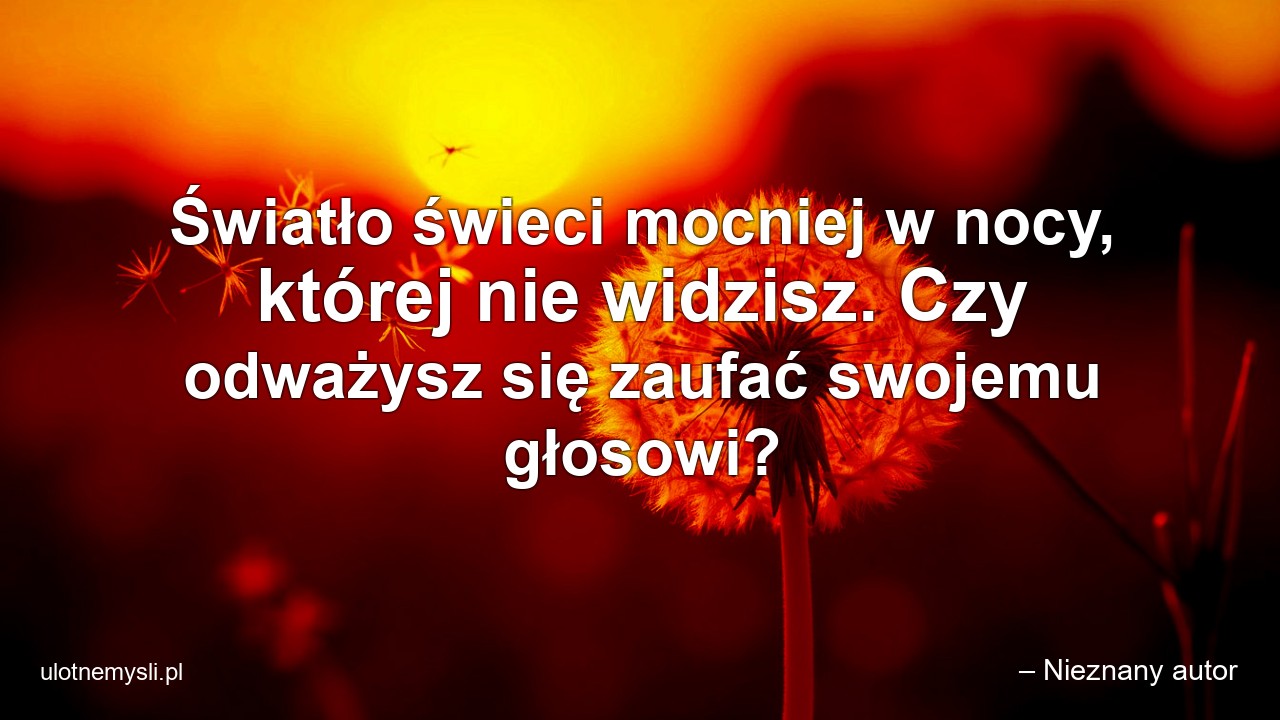 Światło świeci mocniej w nocy,  której nie widzisz. Czy odważysz się zaufać swojemu głosowi? - – Nieznany autor