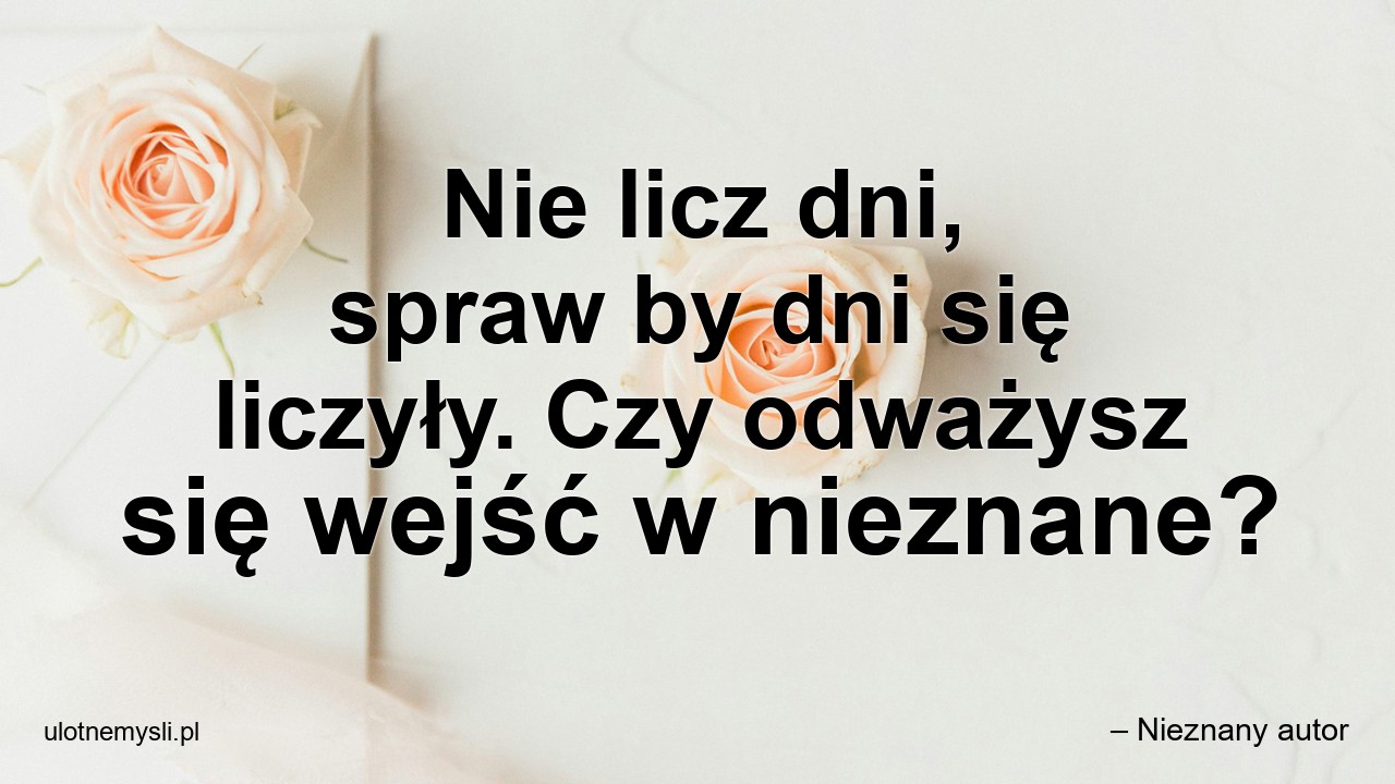 Nie licz dni,  spraw by dni się liczyły. Czy odważysz się wejść w nieznane? - – Nieznany autor