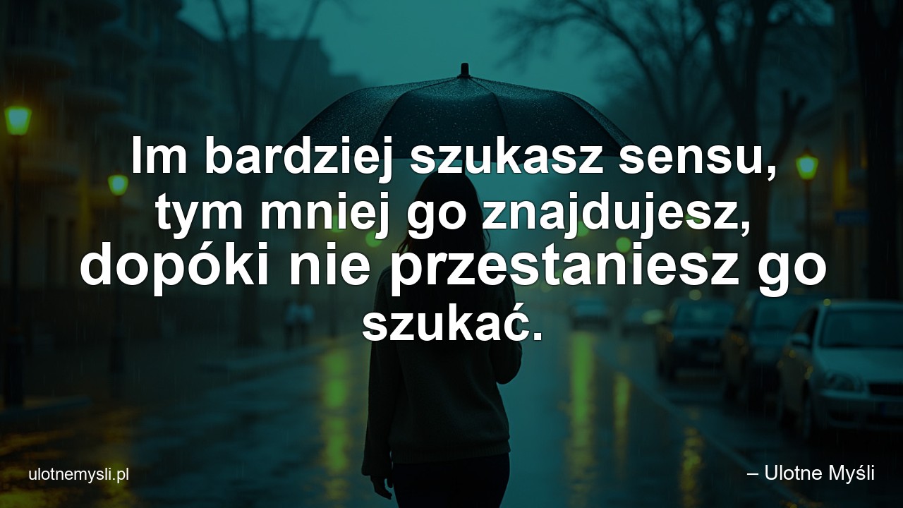 Im bardziej szukasz sensu,  tym mniej go znajdujesz,  dopóki nie przestaniesz go szukać. - – Ulotne Myśli