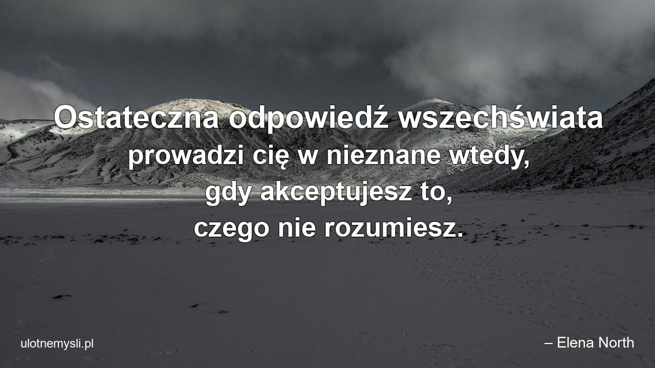 Ostateczna odpowiedź wszechświata prowadzi cię w nieznane wtedy,  gdy akceptujesz to,  czego nie rozumiesz. - – Elena North