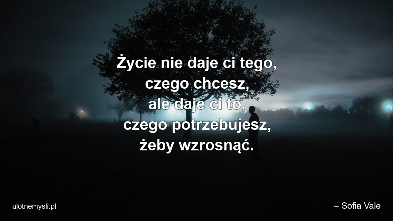 Życie nie daje ci tego,  czego chcesz,  ale daje ci to,  czego potrzebujesz,  żeby wzrosnąć. - – Sofia Vale