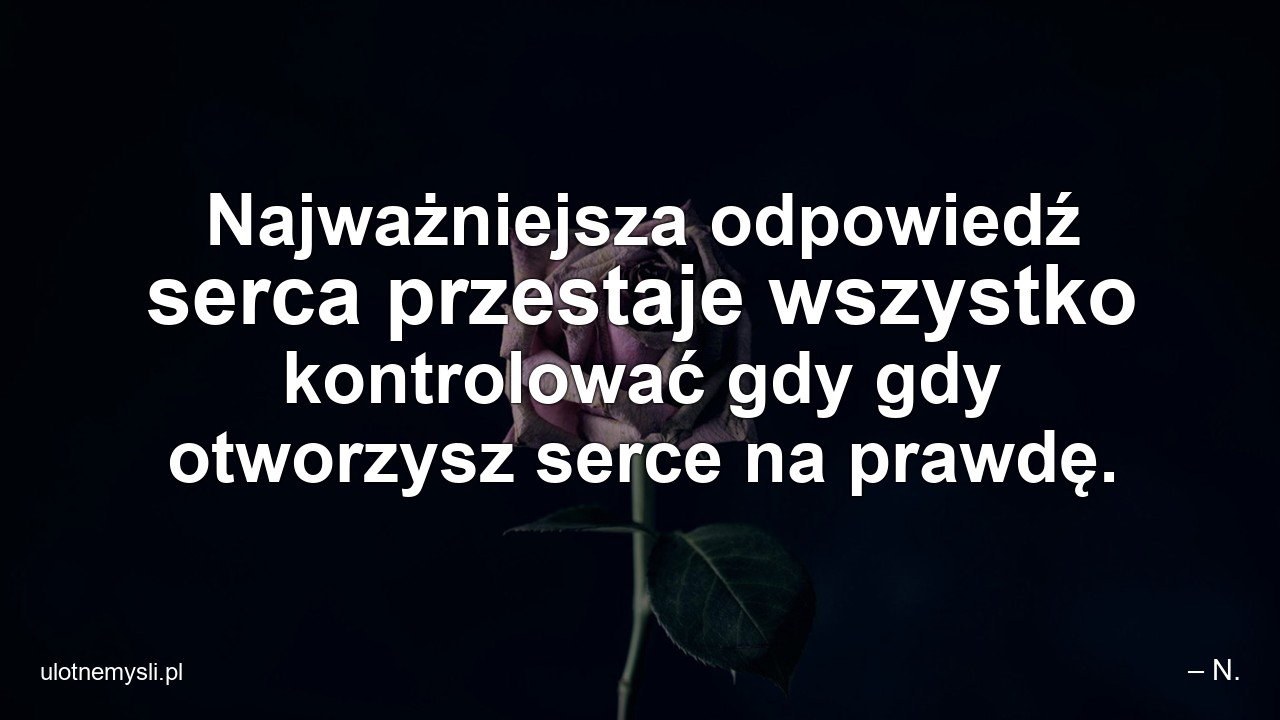 Najważniejsza odpowiedź serca przestaje wszystko kontrolować gdy gdy otworzysz serce na prawdę. - – N.