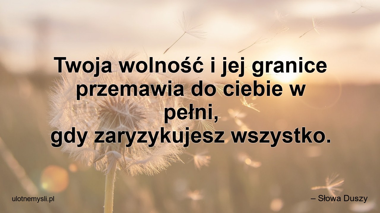 Twoja wolność i jej granice przemawia do ciebie w pełni,  gdy zaryzykujesz wszystko. - – Słowa Duszy