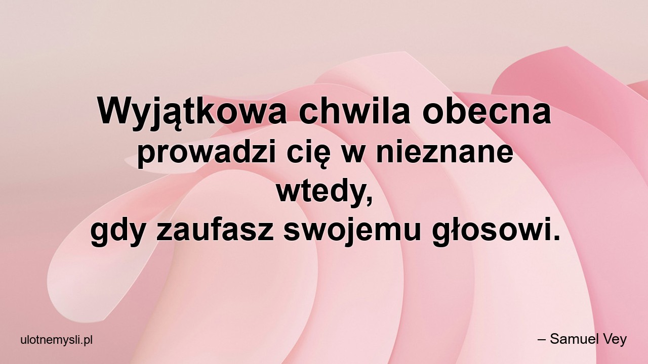 Wyjątkowa chwila obecna prowadzi cię w nieznane wtedy,  gdy zaufasz swojemu głosowi. - – Samuel Vey