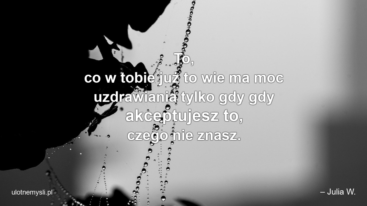 To,  co w tobie już to wie ma moc uzdrawiania tylko gdy gdy akceptujesz to,  czego nie znasz. - – Julia W.