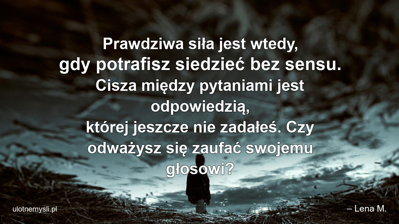 Prawdziwa siła jest wtedy,  gdy potrafisz siedzieć bez sensu. Cisza między pytaniami jest odpowiedzią,  której jeszcze nie zadałeś. Czy odważysz się zaufać swojemu głosowi?