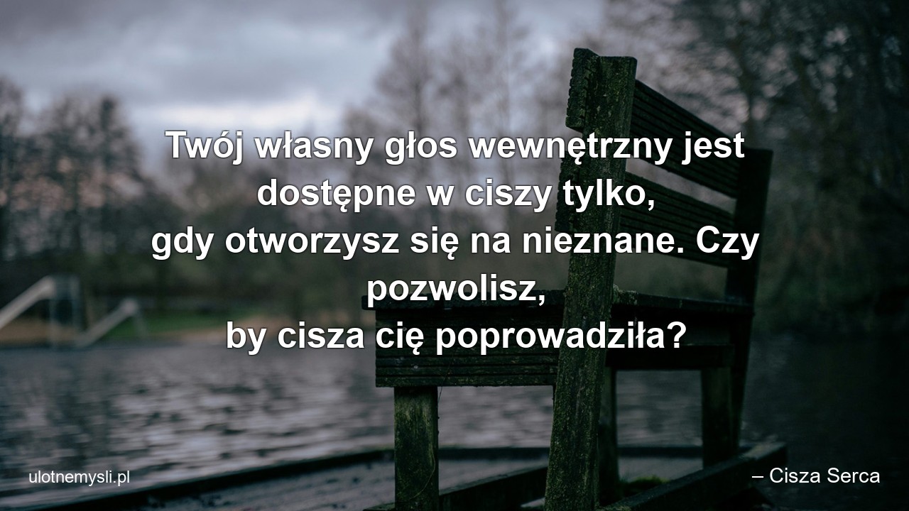 Twój własny głos wewnętrzny jest dostępne w ciszy tylko,  gdy otworzysz się na nieznane. Czy pozwolisz,  by cisza cię poprowadziła? - – Cisza Serca