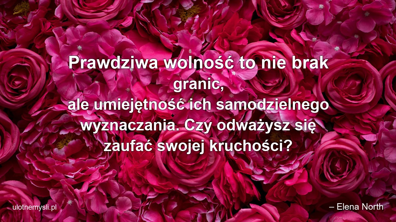 Prawdziwa wolność to nie brak granic,  ale umiejętność ich samodzielnego wyznaczania. Czy odważysz się zaufać swojej kruchości? - – Elena North