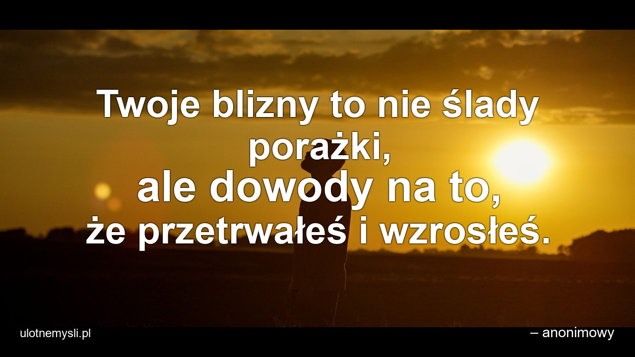 Twoje blizny to nie ślady porażki,  ale dowody na to,  że przetrwałeś i wzrosłeś. - – anonimowy