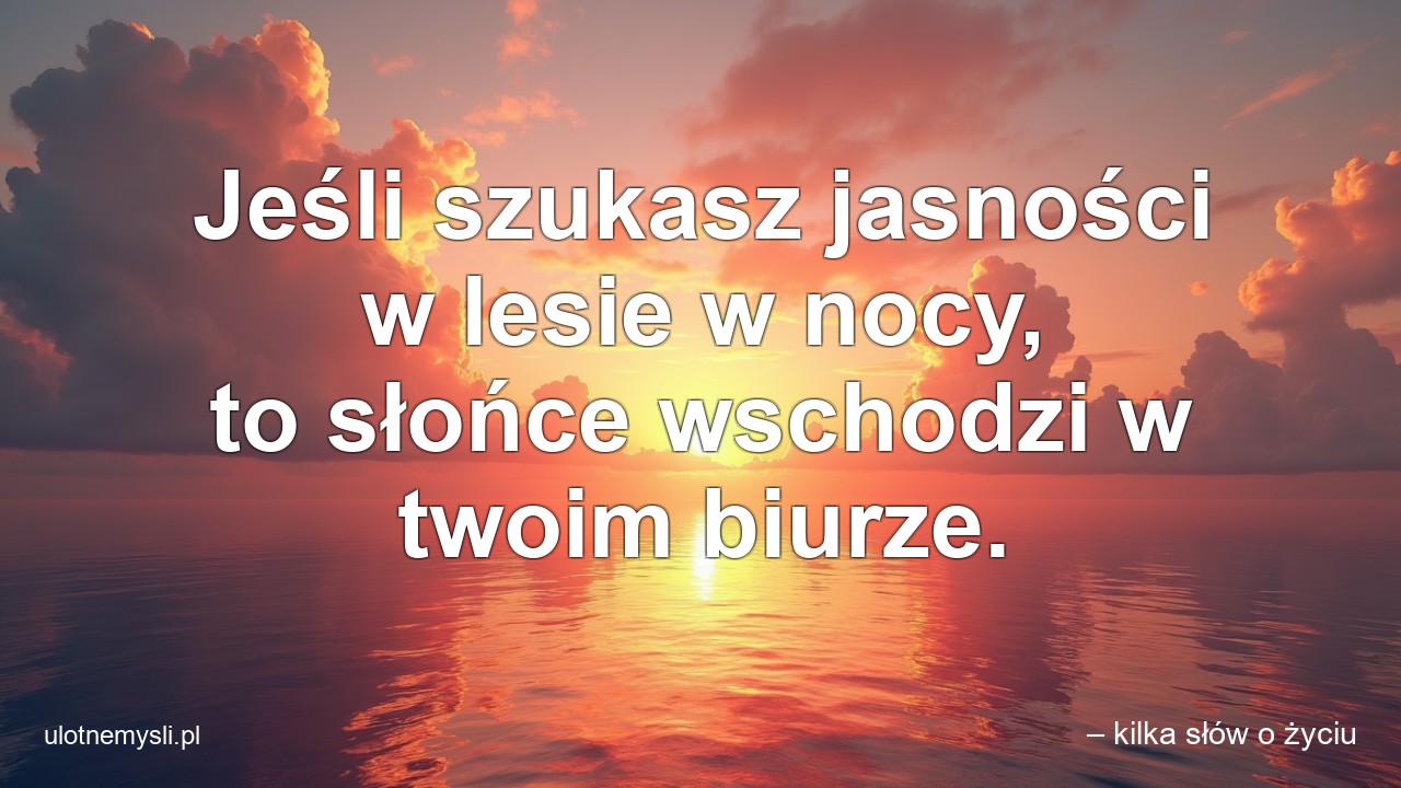 Jeśli szukasz jasności w lesie w nocy,  to słońce wschodzi w twoim biurze. - – kilka słów o życiu