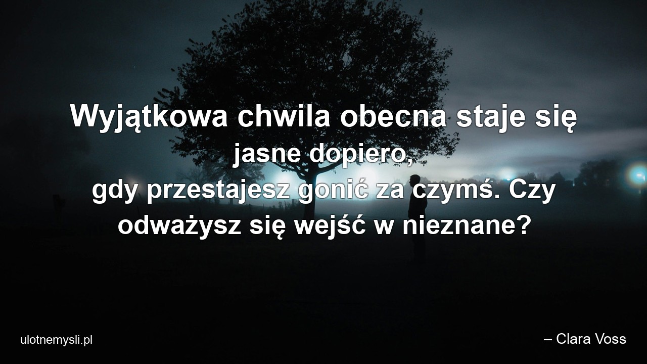 Wyjątkowa chwila obecna staje się jasne dopiero,  gdy przestajesz gonić za czymś. Czy odważysz się wejść w nieznane?