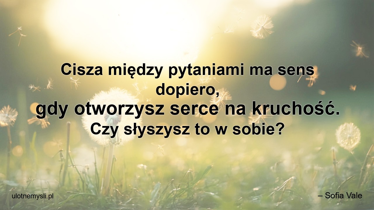 Cisza między pytaniami ma sens dopiero,  gdy otworzysz serce na kruchość. Czy słyszysz to w sobie? - – Sofia Vale