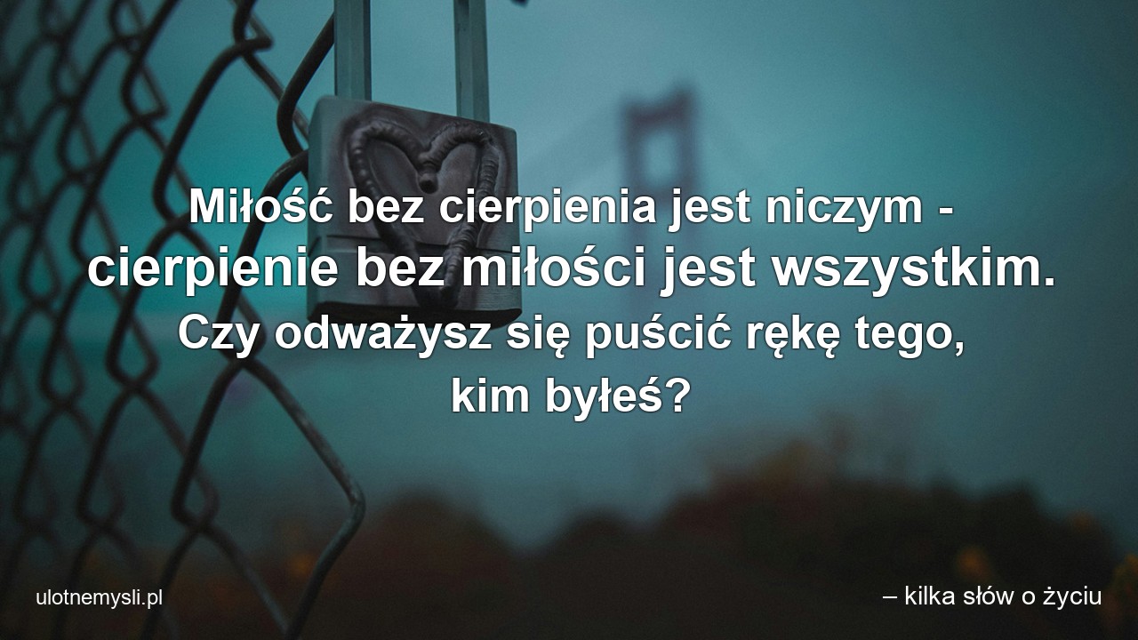 Miłość bez cierpienia jest niczym - cierpienie bez miłości jest wszystkim. Czy odważysz się puścić rękę tego,  kim byłeś? - – kilka słów o życiu
