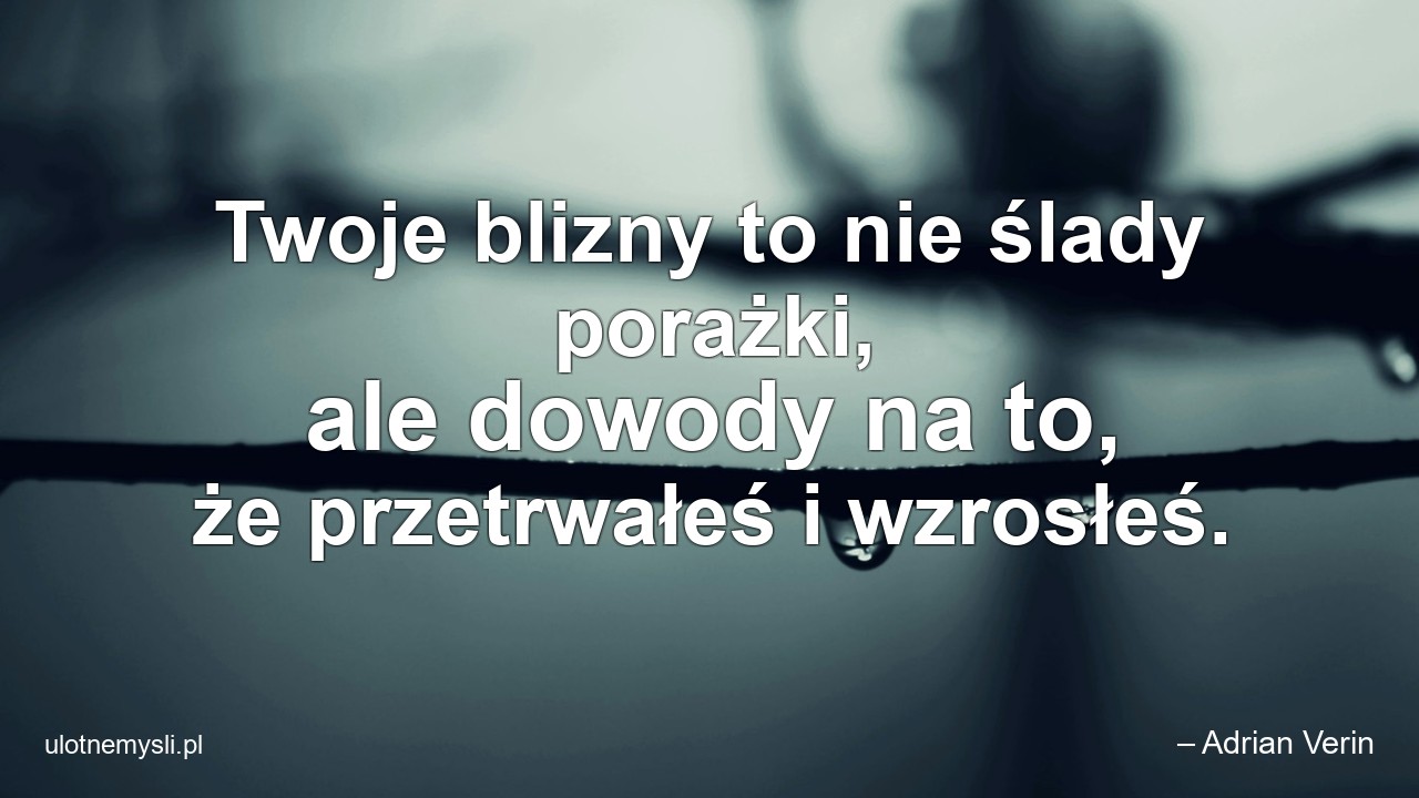 Twoje blizny to nie ślady porażki,  ale dowody na to,  że przetrwałeś i wzrosłeś. - – Adrian Verin